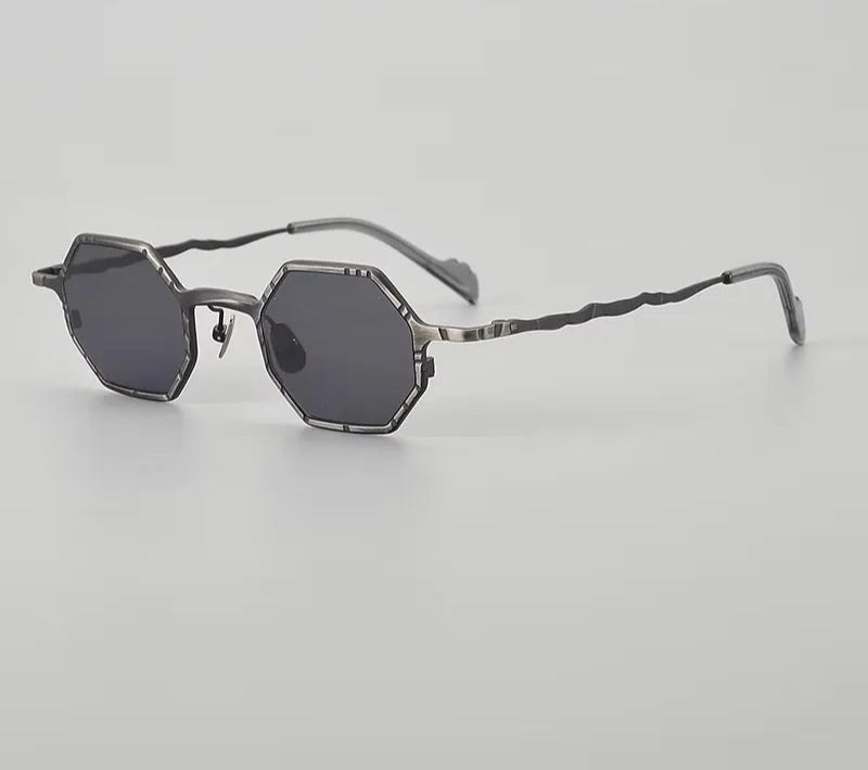 RBB Black Steampunk Retro Polygonal Pure Titanium Sunglasses – UV400 Protection for Men & Women