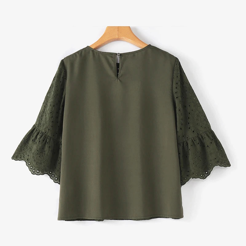 ZANZEA Fashion Summer 3/4 Sleeve Hollow Out Blouse Women Elegant Lace Crochet Tops Casual Loose Embroidery Shirt Work Blusas