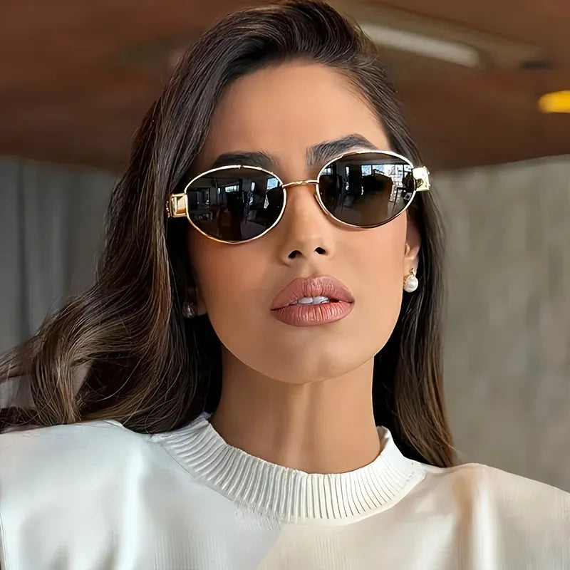 RBB Oval Sunglasses – Unisex Trendy Metal Frame UV Protection Classic Shades