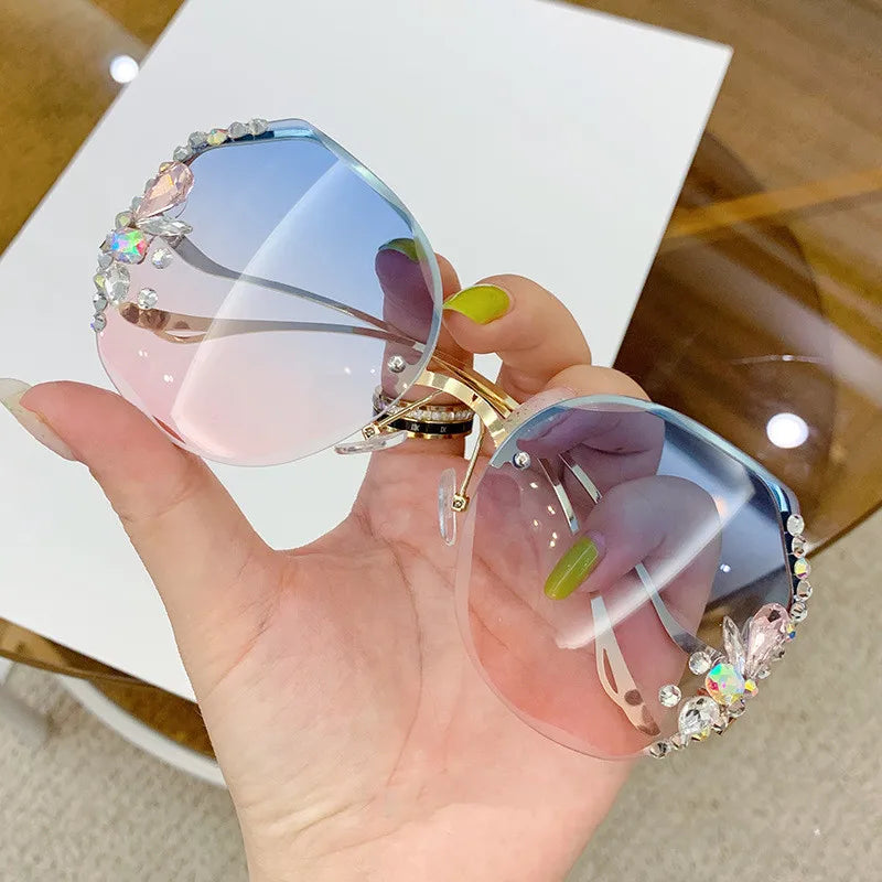 RBB Diamond Rimless Cut-Edge Sunglasses – Women’s Face-Slimming Eyewear
