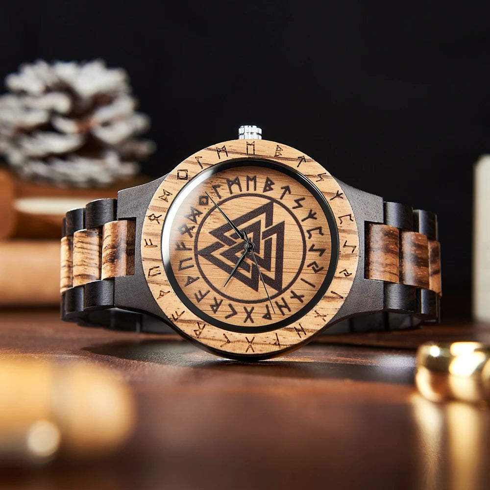 RBB Viking Wooden Wristwatch for Men – Vintage Style with Quartz Movement | Customizable