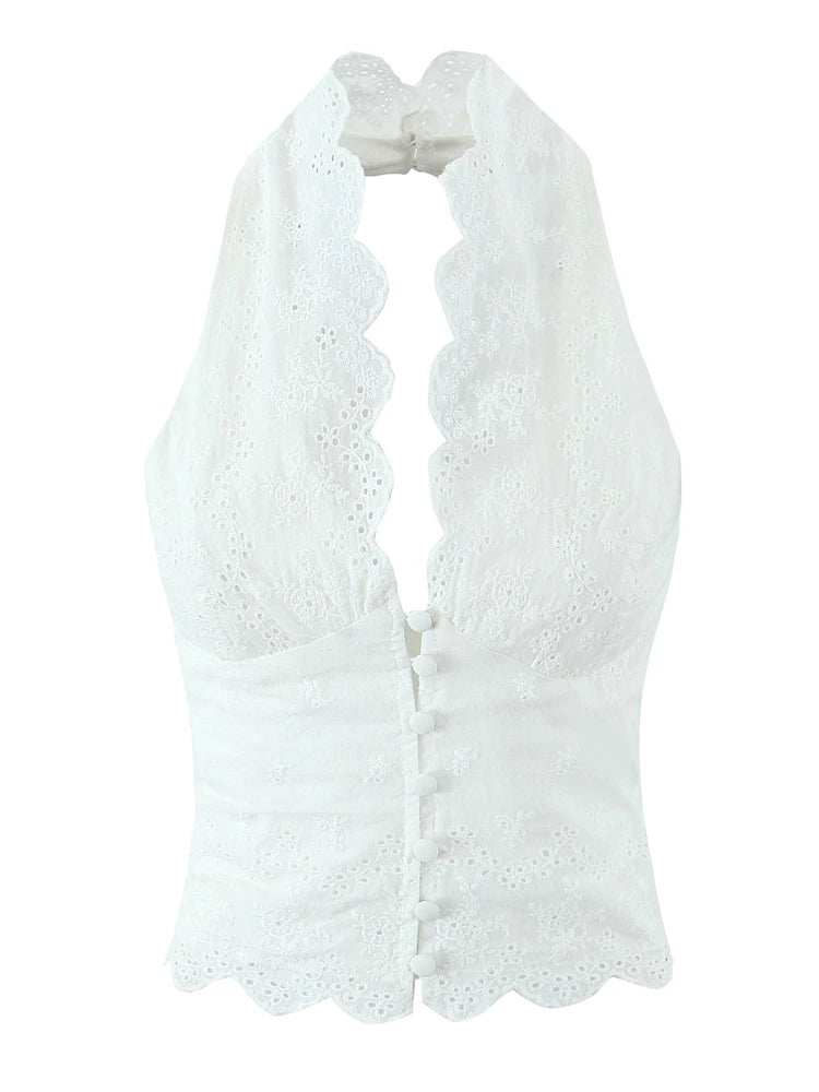 XNWMNZ 2024 Winter New Woman Elegant Halter Collar Waistcoat Vest Trendy Autumn Lady Sleeveless Gilet Hollow Out Regular Fit Top