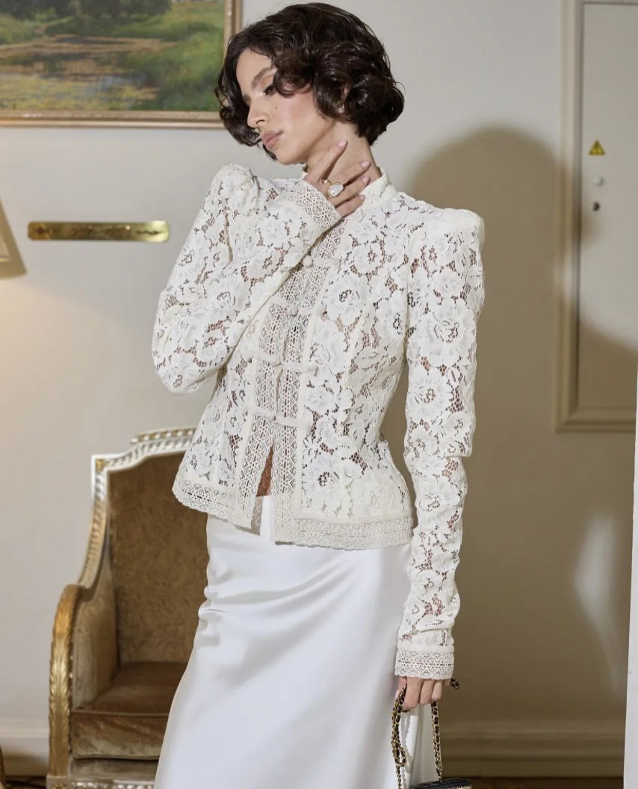 Tuularose Luxury Lace Blouse Fashion Lace Print Single Breasted Slim Shirt Vintage Elegant Party Looks Summer Women Blouse Tops
