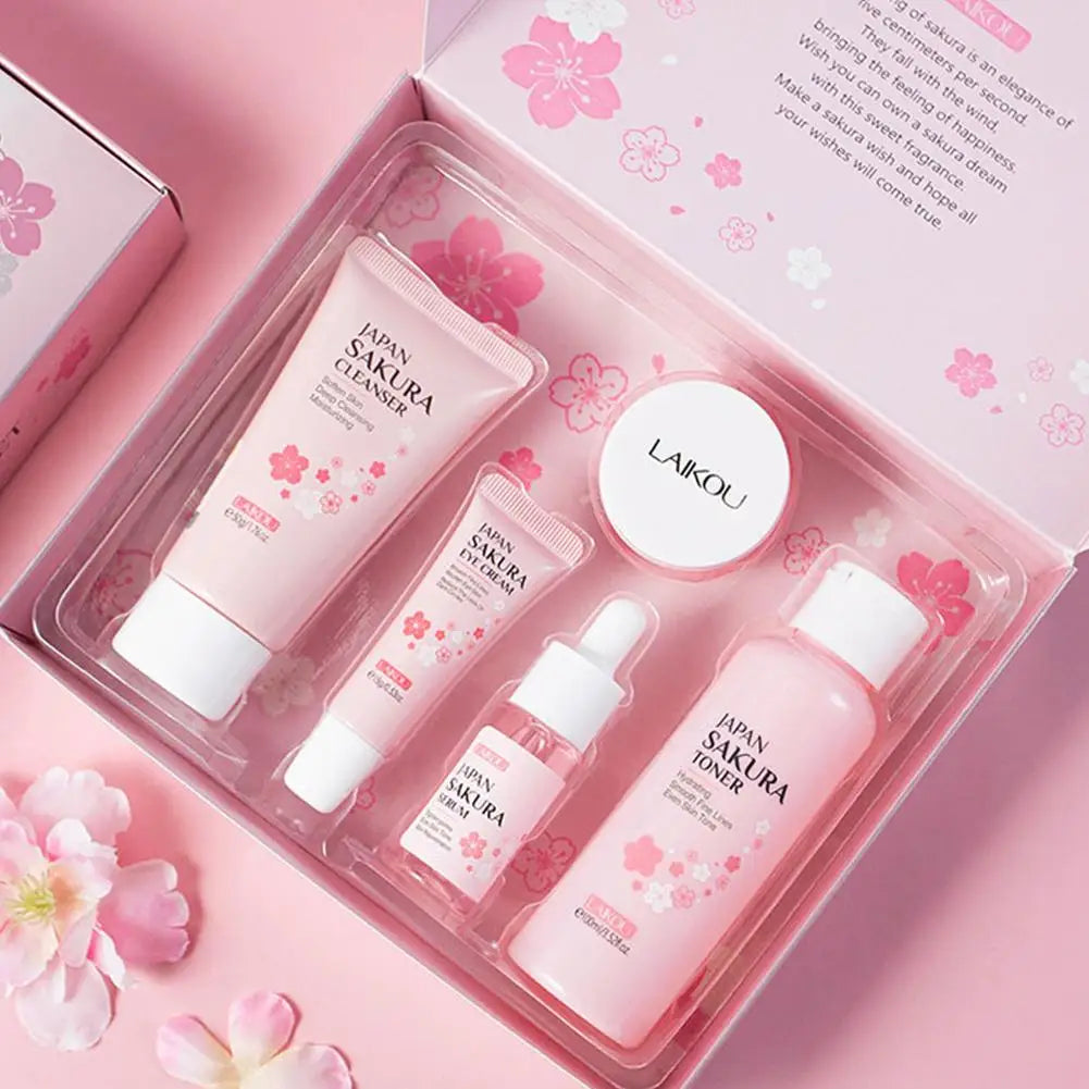 Sakura Skincare Set – 3/5-Piece Face Care Kit with Toner, Serum, Cream & More