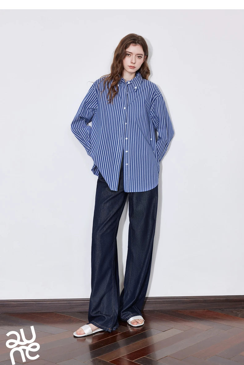 TOYOUTH Women Blouse Shirt 2025 Spring New Lyocell Long Sleeve Striped Cotton Sunscreen OL Shirt Tops