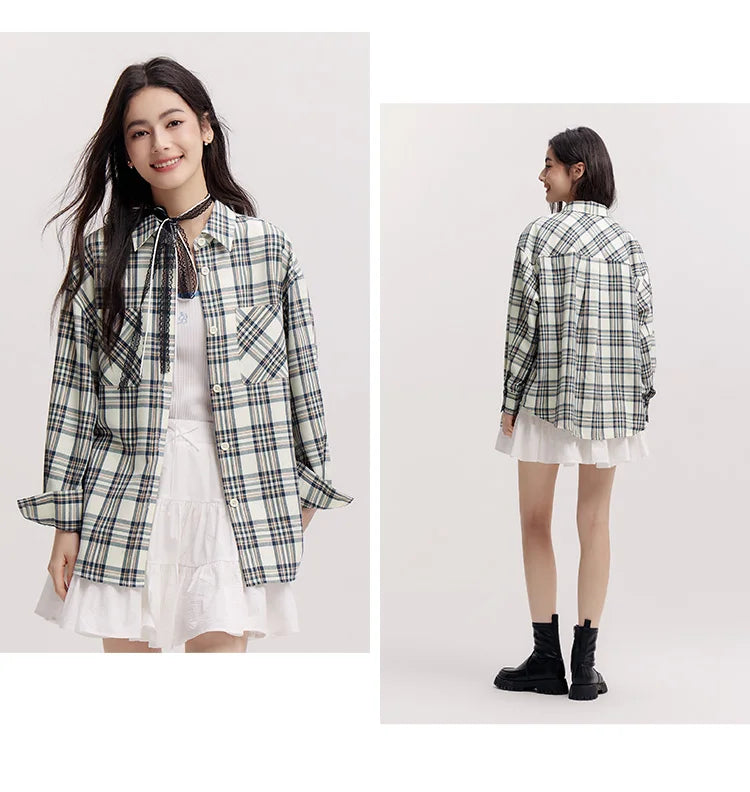Semir Long Sleeve Shirt Women Mid-long Style Oversize Spring 2025 New Spring Checkered Top Vintage