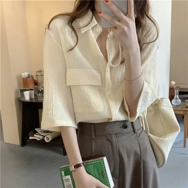 RBB Women's Retro Quarter Sleeve Shirt – Loose Fit Casual Summer Outerwear