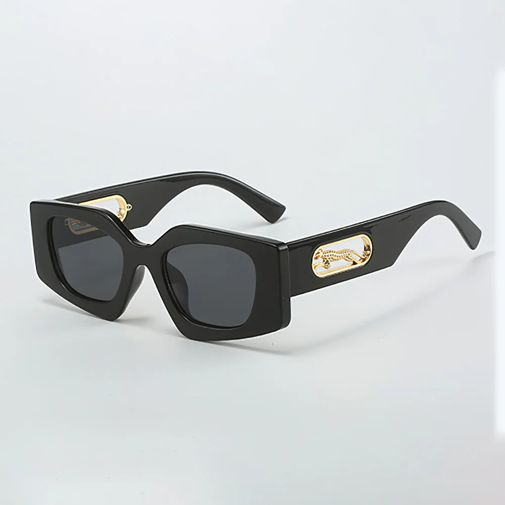 RBB Fashion Sunglasses – 2025 Luxury Geometric Eyewear for Women with Black Frame & Leopard Gold Decoration