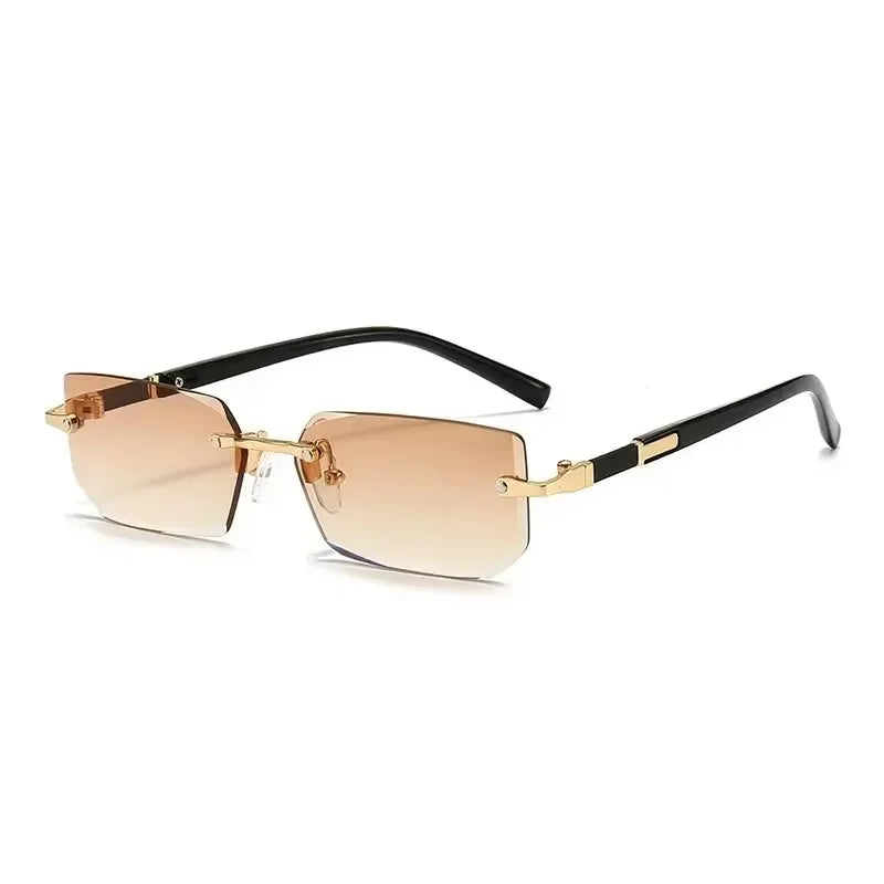 RBB Rimless Rectangle Sunglasses – Unisex Fashion Small Square Shades
