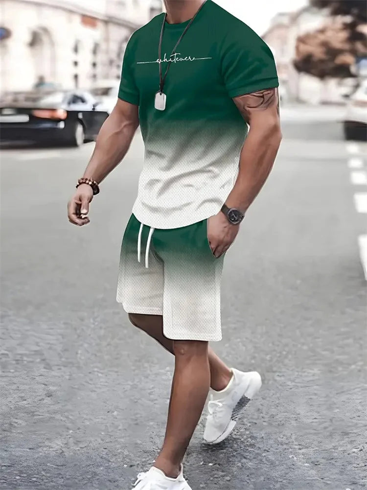 RBB Men’s 2-Piece Summer Outfit – 3D Printed Short Sleeve T-Shirt & Casual Shorts Sportswear Tracksuit