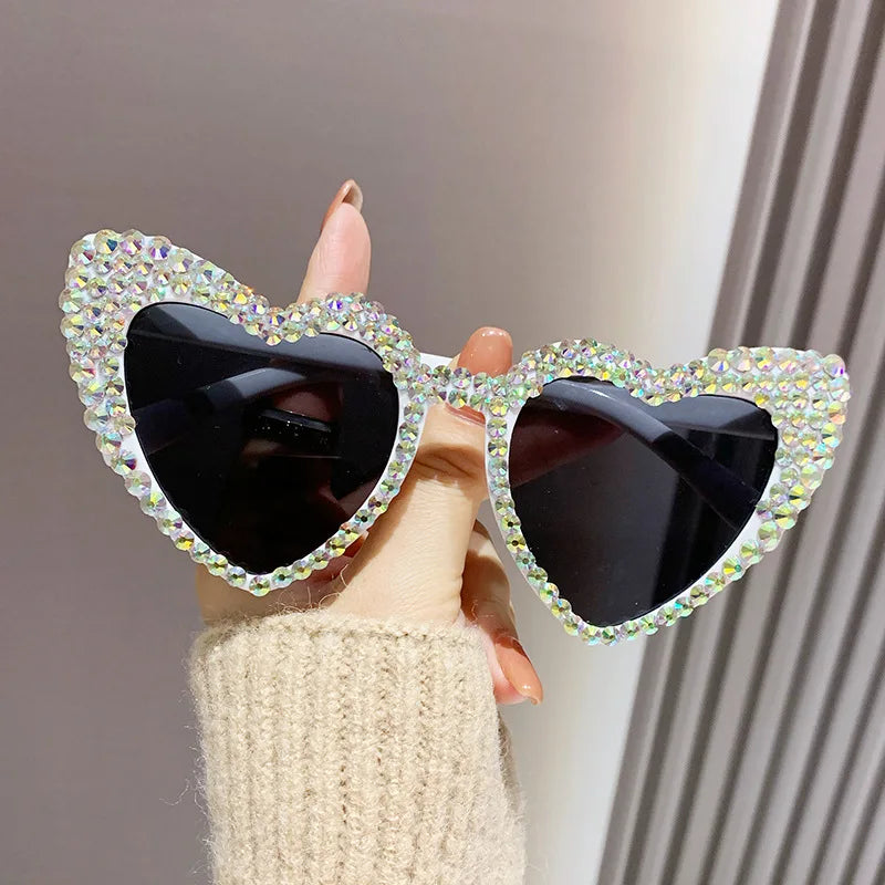 RBB Luxury Diamond Frame Heart Shape Sunglasses – Large UV400 Protection for Women