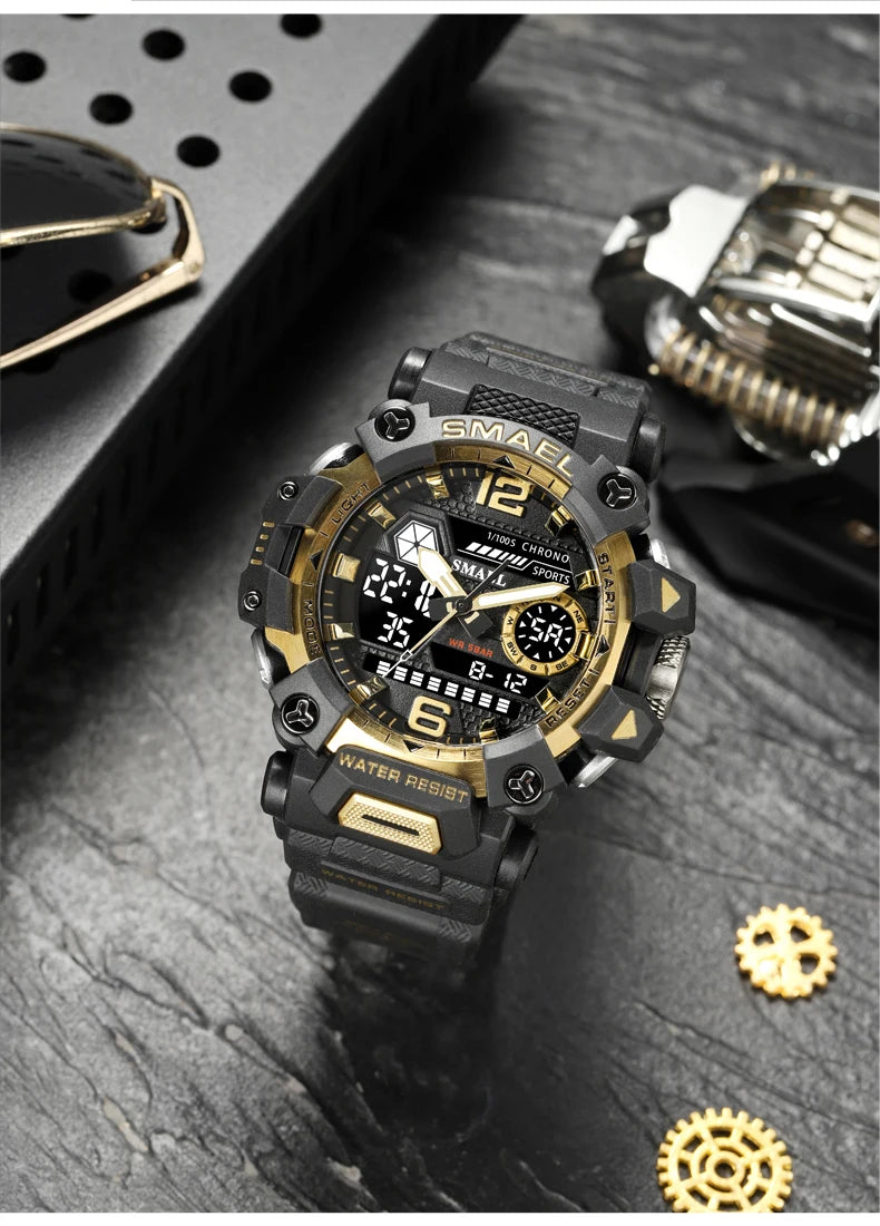 RBB Men’s Digital Sports Watch – 50M Waterproof, Dual Display, LED Quartz