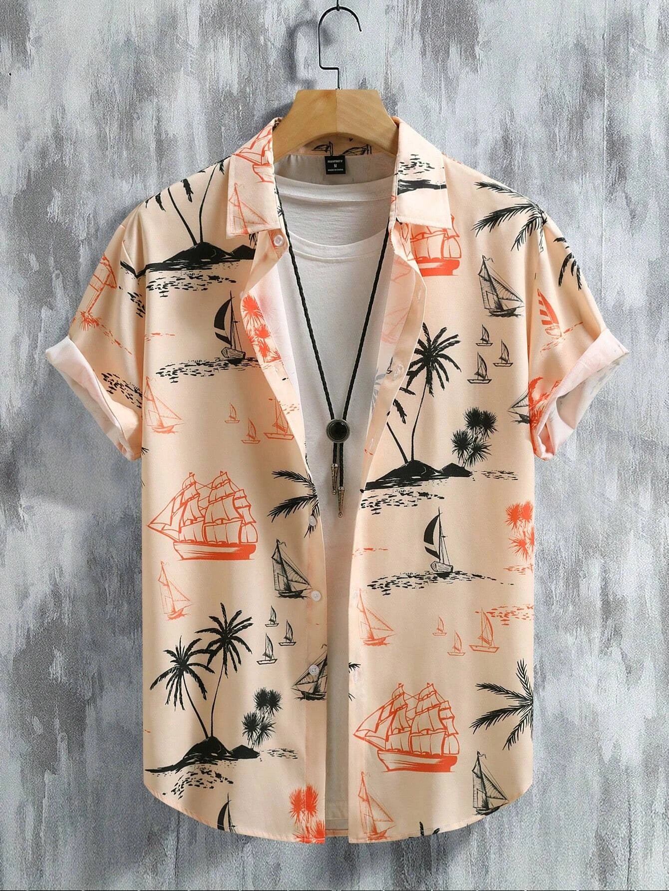 RBB Men’s Coconut Tree Print Shirt – Casual Summer Button-Down