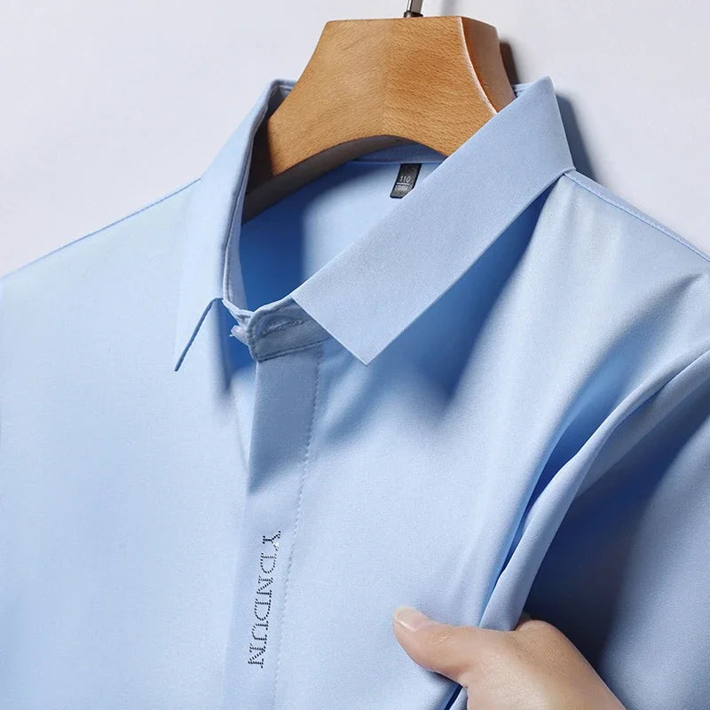 RBB Men’s Business Casual Short Sleeve Shirt – Wrinkle-Resistant Solid Color