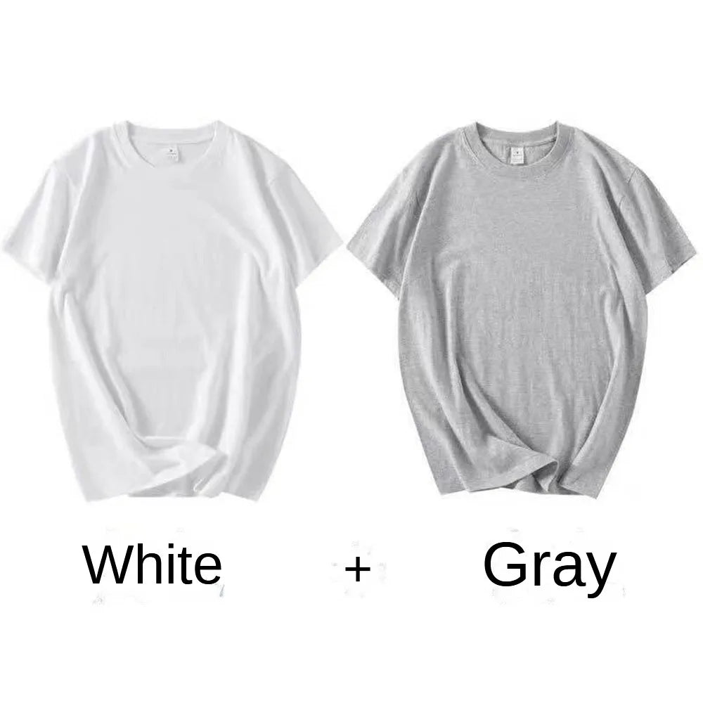 RBB 2PCS Men’s & Women’s 100% Cotton Solid White Short Sleeve T-Shirts – Casual Breathable Round Neck Tops