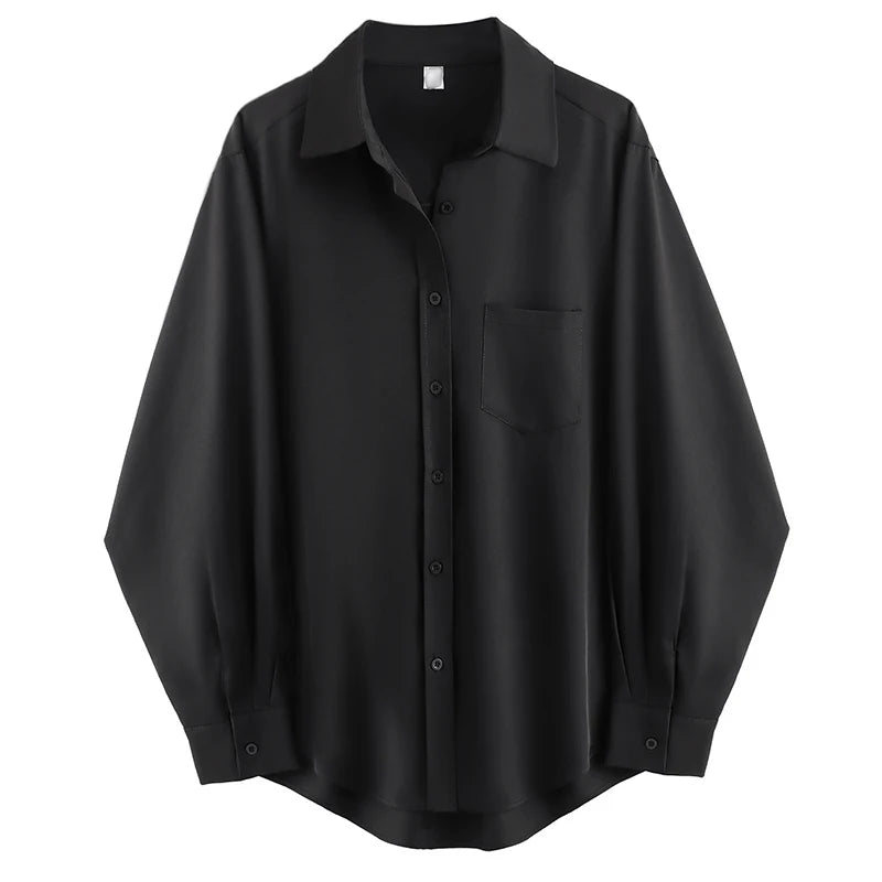 RBB Women's Oversized Minimalist White Shirt – Long Sleeve Button-Up Tunic Blouse