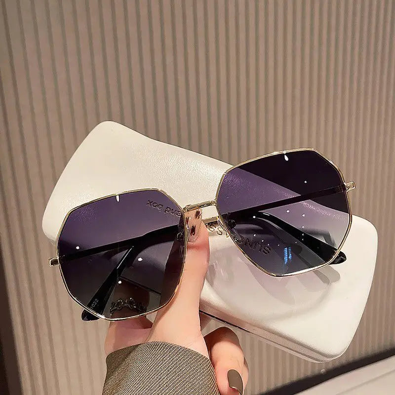 RBB Transparent Blue Polygonal Sunglasses – Large Frame Metal Driving Shades