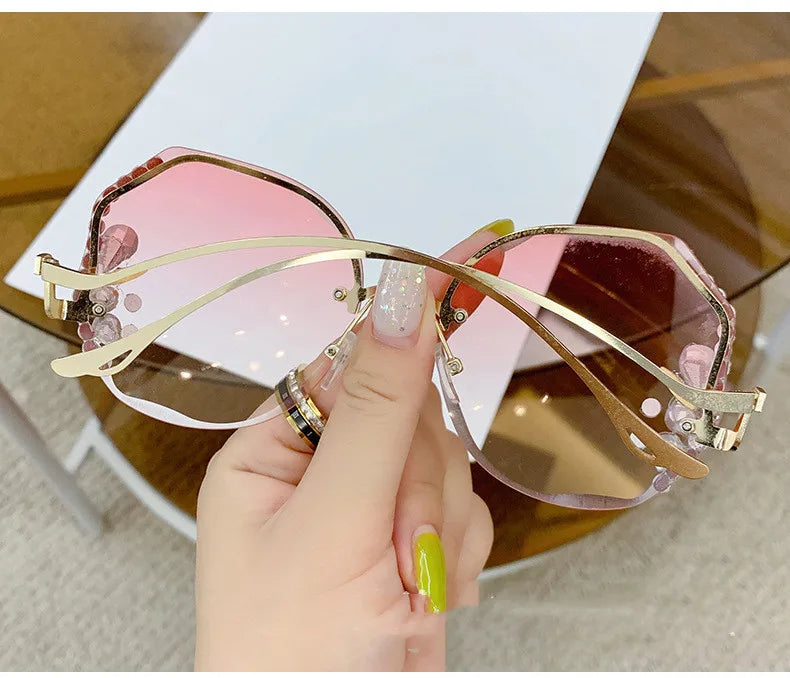 RBB Diamond Rimless Cut-Edge Sunglasses – Women’s Face-Slimming Eyewear