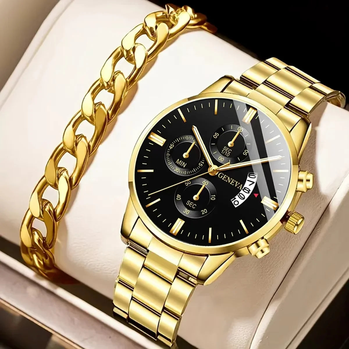 RBB Fashion Men's Stainless Steel Watch – Luxury Quartz Business Wristwatch with Calendar