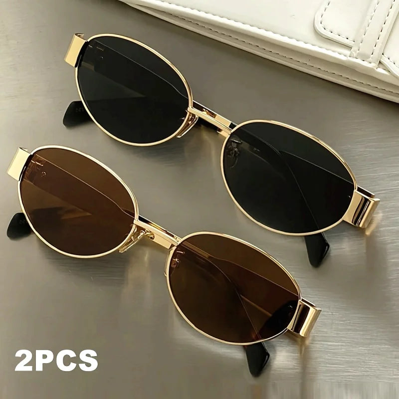 RBB Fashion Sunglasses – 2 Pairs Unisex Retro Oval Metal Frame Travel Eyewear Set