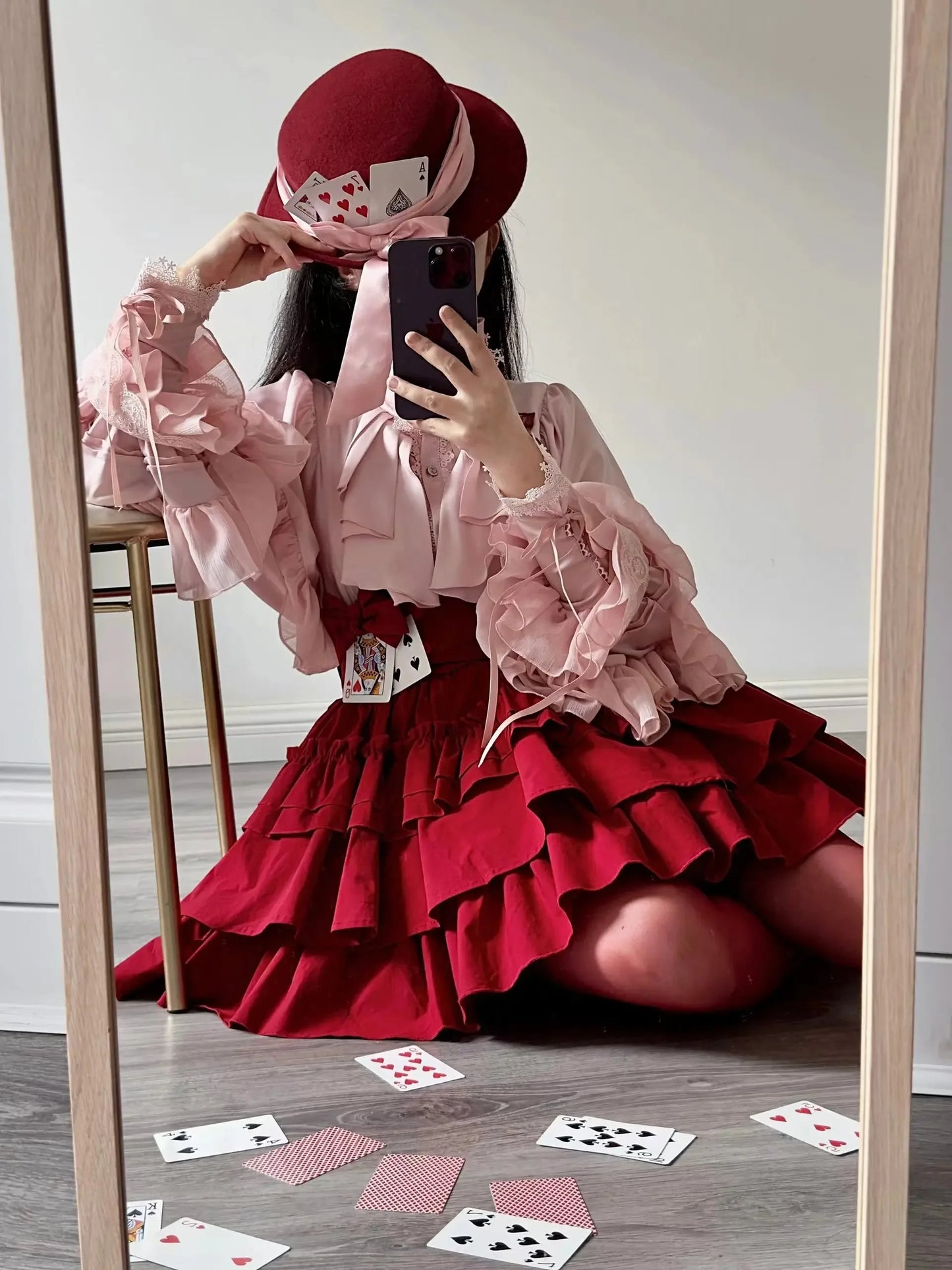 Gothic Style Batwing Sleeve Shirt Women Lolita Loose Spring Autumn Ladies Elegant Red and Black Top Blouse Solid Color Blouse