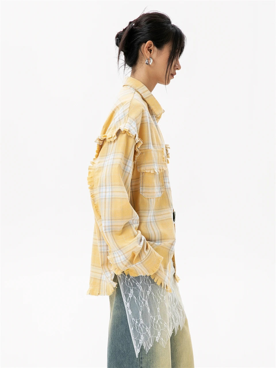 Elegant Women's Blouses 2024 Autumn 100 Cotton Yellow Plaid Shirts for Women Ladies Clothes in Offers Women's Long Sleeve Top