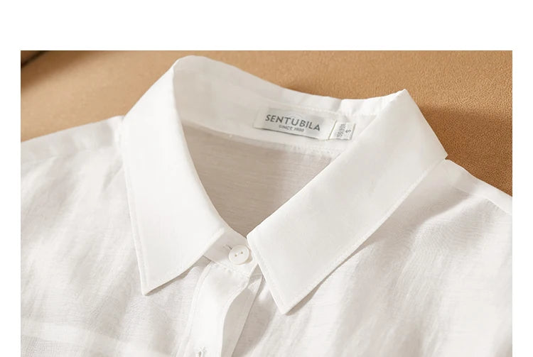 SENTUBILA Sheer Knot Shirts Women 2025 Elegant Casuals Long Drop Sleeve Button Up Shirts & Blouses Female Clothes 132C48674