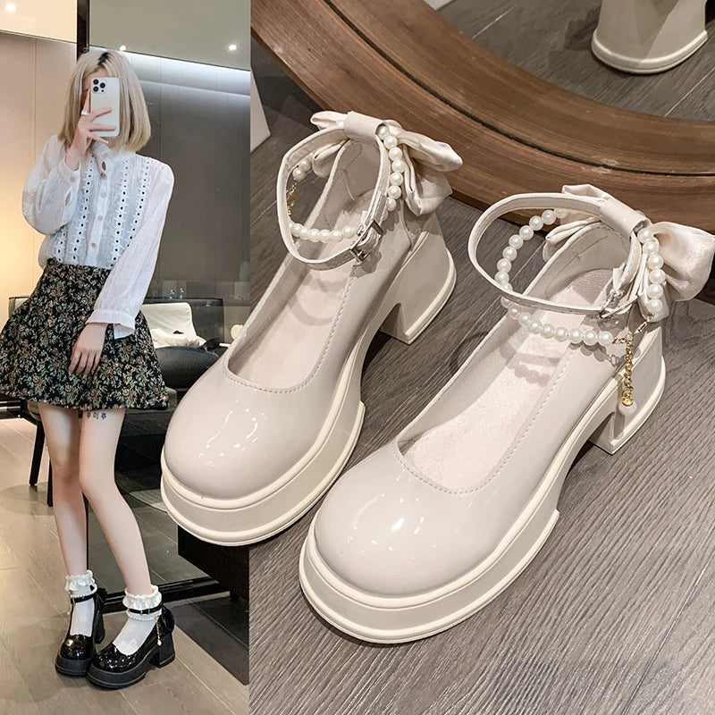 RBB Pearl Buckle Mary Jane High Heels for Women – Elegant Business & Banquet Shoes for Spring/Summer Skirt Outfits