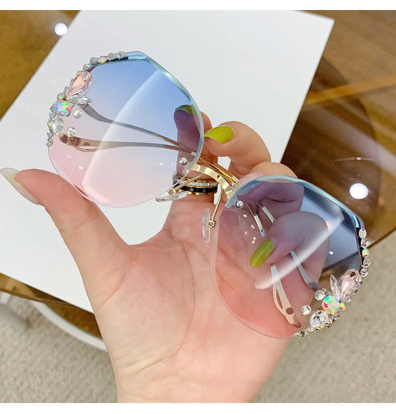 RBB Diamond Rimless Cut-Edge Sunglasses – Women’s Face-Slimming Eyewear