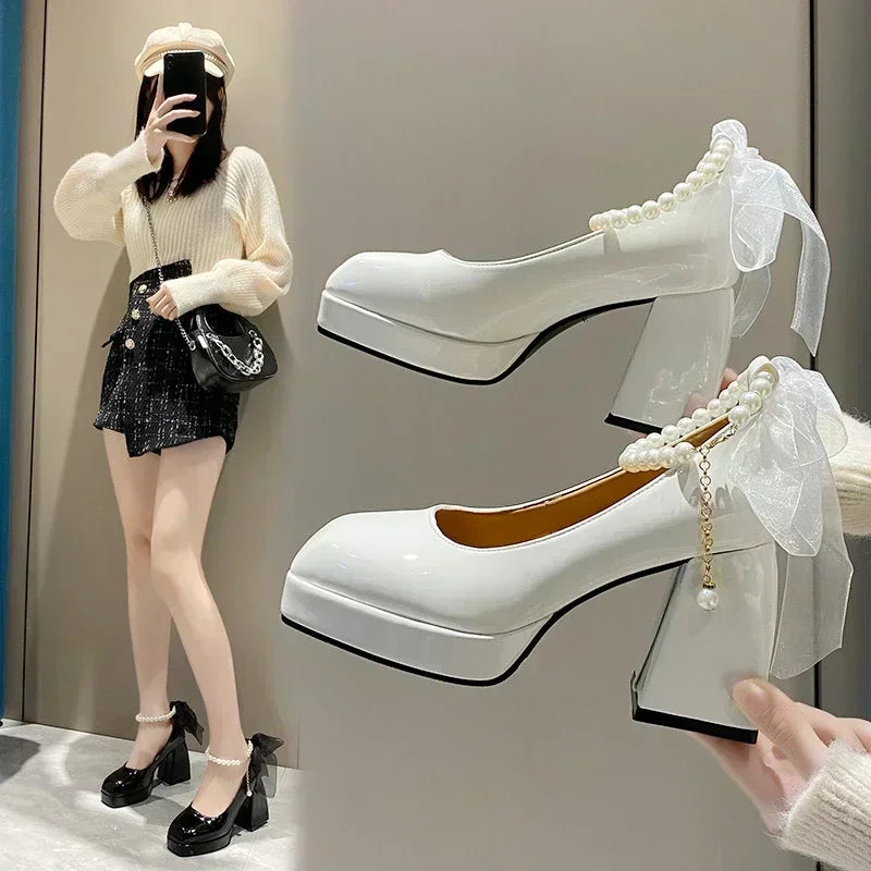 RBB 2024 Women's Mary Jane Platform High Heels – Elegant White Pumps