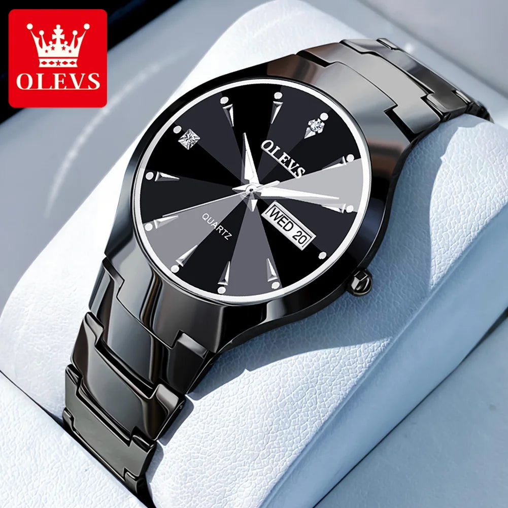 RBB Men’s Luxury Quartz Watch – Tungsten Steel Case & Strap, Luminous, Date & Week Display, Waterproof