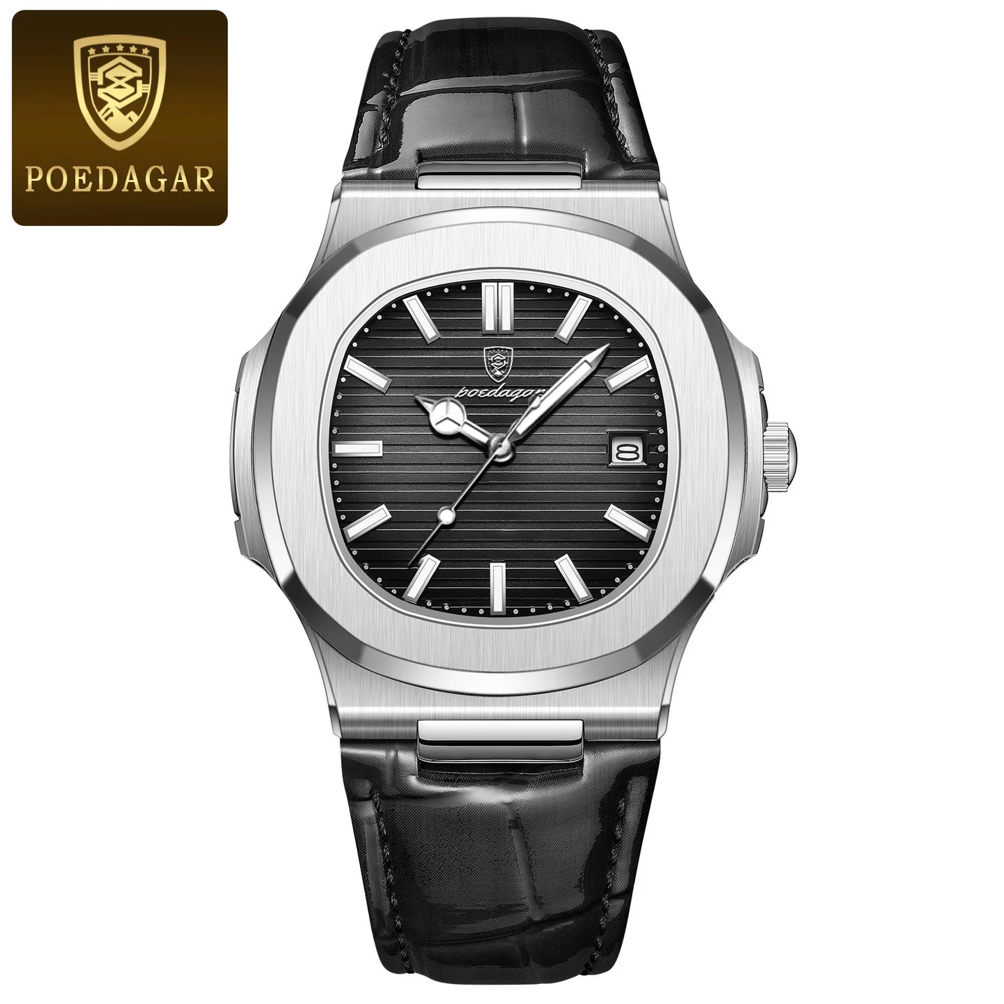 RBB Luxury Square Men’s Quartz Watch – Waterproof, Luminous, Leather Strap, Date Display + Gift Box