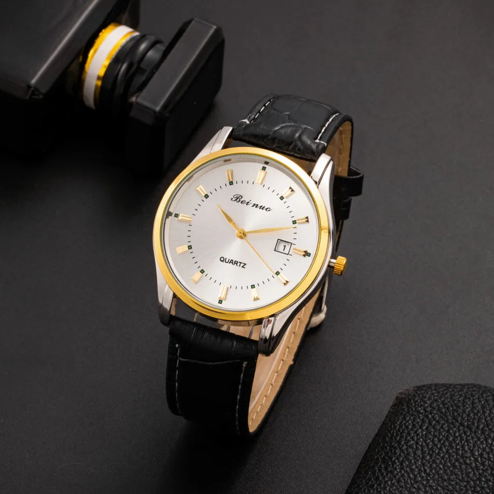 RBB Men’s Luxury Quartz Watch – Fashion Casual Leather Strap with Calendar