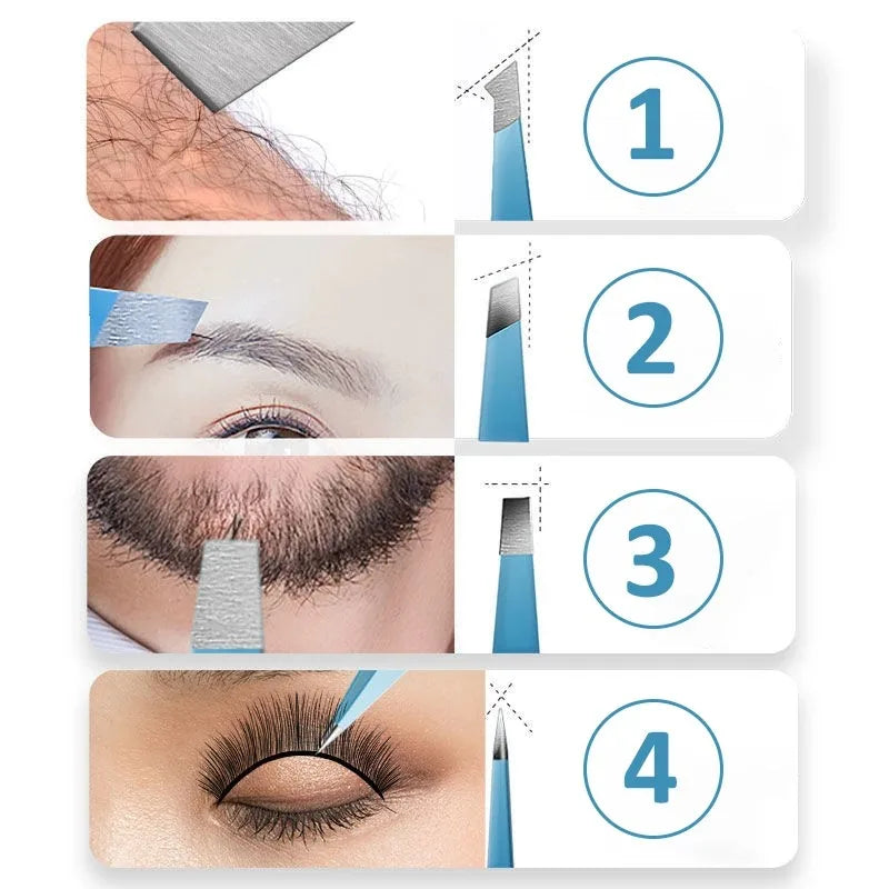 4Pcs Colorful Eyebrow Tweezers Set – Stainless Steel Slanted Hair Removal Tools