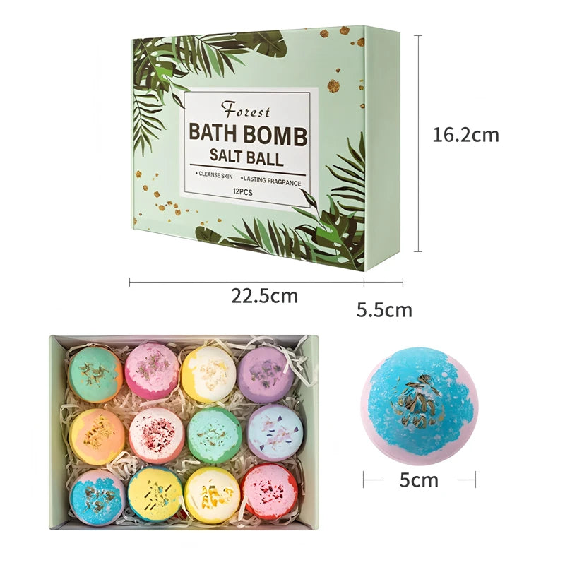 12pcs Bath Bomb Gift Box – Essential Oils, Moisturizing Spa Set
