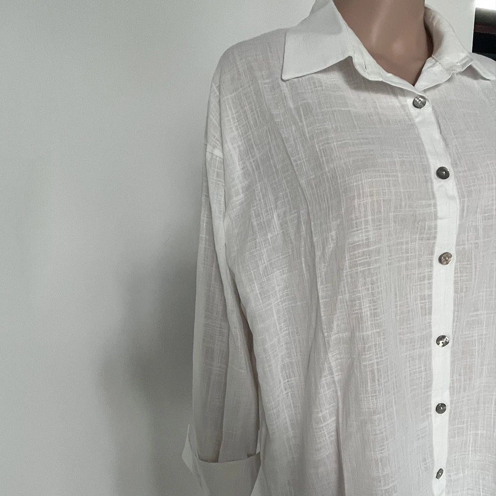 D.Nale K White Women's Shirts Elegant Long Sleeve Loose-Fitting Woman Blouse New Vintage Basic Top Collar Shirt for Women