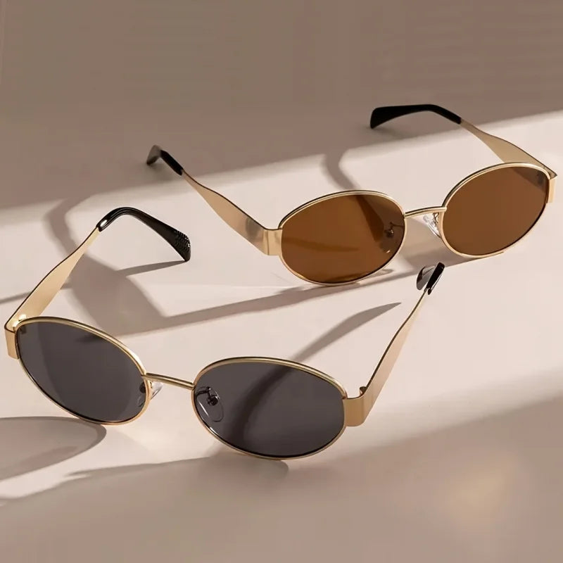RBB Fashion Sunglasses – 2 Pairs Unisex Retro Oval Metal Frame Travel Eyewear Set