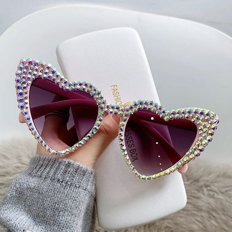 RBB Luxury Diamond Frame Heart Shape Sunglasses – Large UV400 Protection for Women
