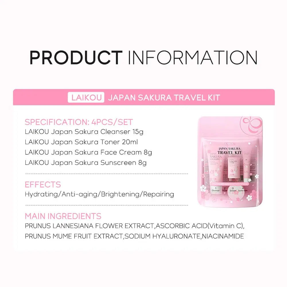 Sakura Skin Care Set – Cleanser, Serum, Toner, Sunscreen & Cream for Women
