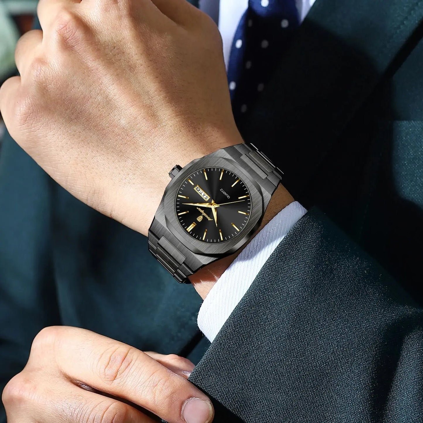 RBB Men’s Fashion Quartz Watch – Waterproof Luminous Stainless Steel with Date & Week Display