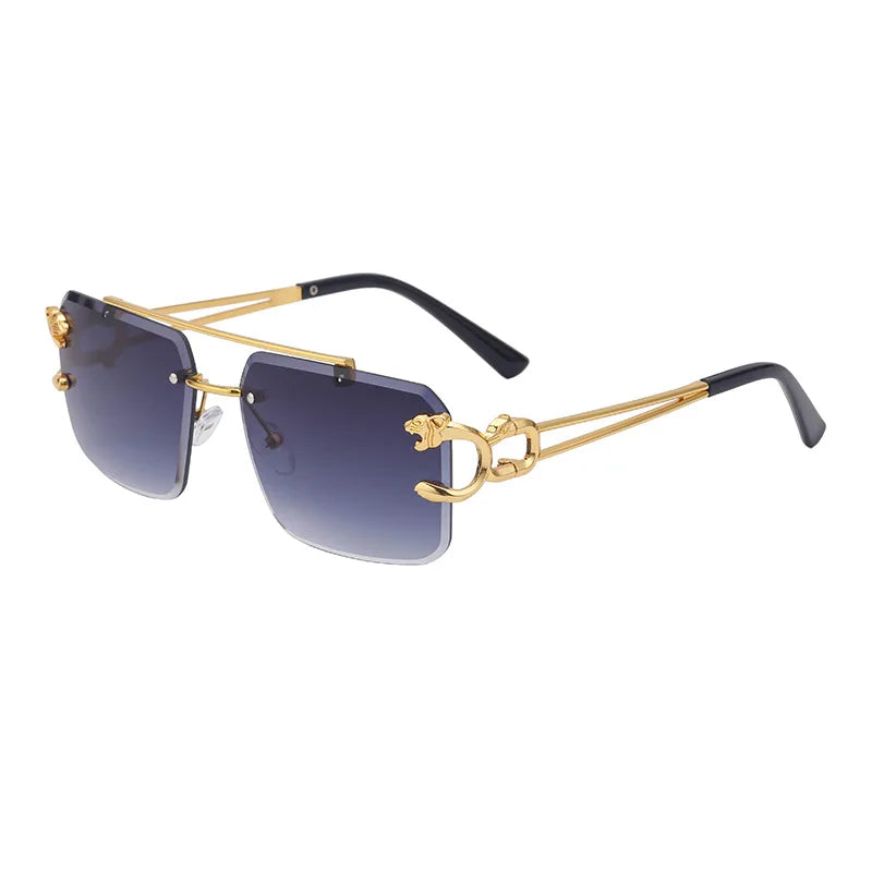 RBB 90168 Women's Fashion Metal Leopard Rimless Sunglasses – Gradient Ocean Film UV400 Double Bridge Design