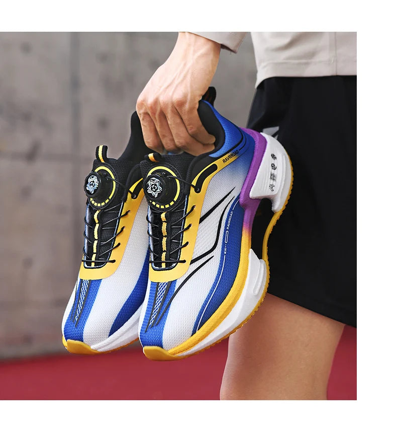 RBB Family Carbon Plate Running Shoes – Boys & Girls High Bounce TPU Popcorn Sneakers with Rotating Button Technology