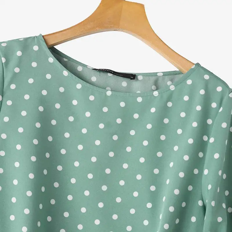 ZANZEA Woman Casual Polka Dots Printed Blouse Fashion Holiday Shirt Half Sleeve O-Neck Tunic Tops Elegant Party Chemise Oversize