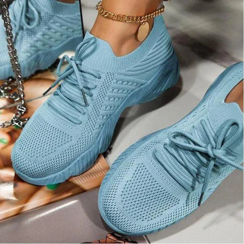 Women’s Breathable Mesh Casual Sneakers – Lace-Up Vulcanized Platform Shoes, Plus Sizes