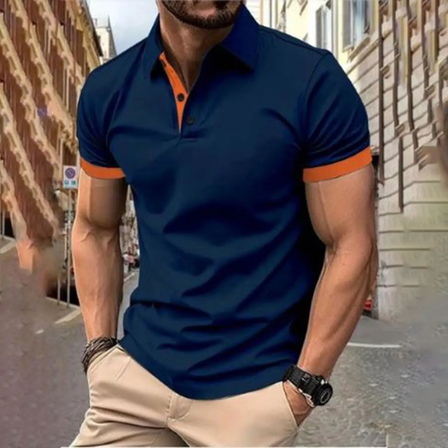 RBB Men’s Short Sleeve Color Matching Fashion Lapel Shirt – Stylish Casual Summer Top