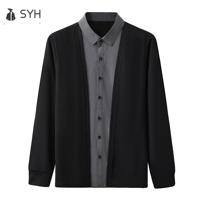 RBB Men’s Casual Long Sleeve Two-Piece Style Shirt – Comfortable Korean Fashion