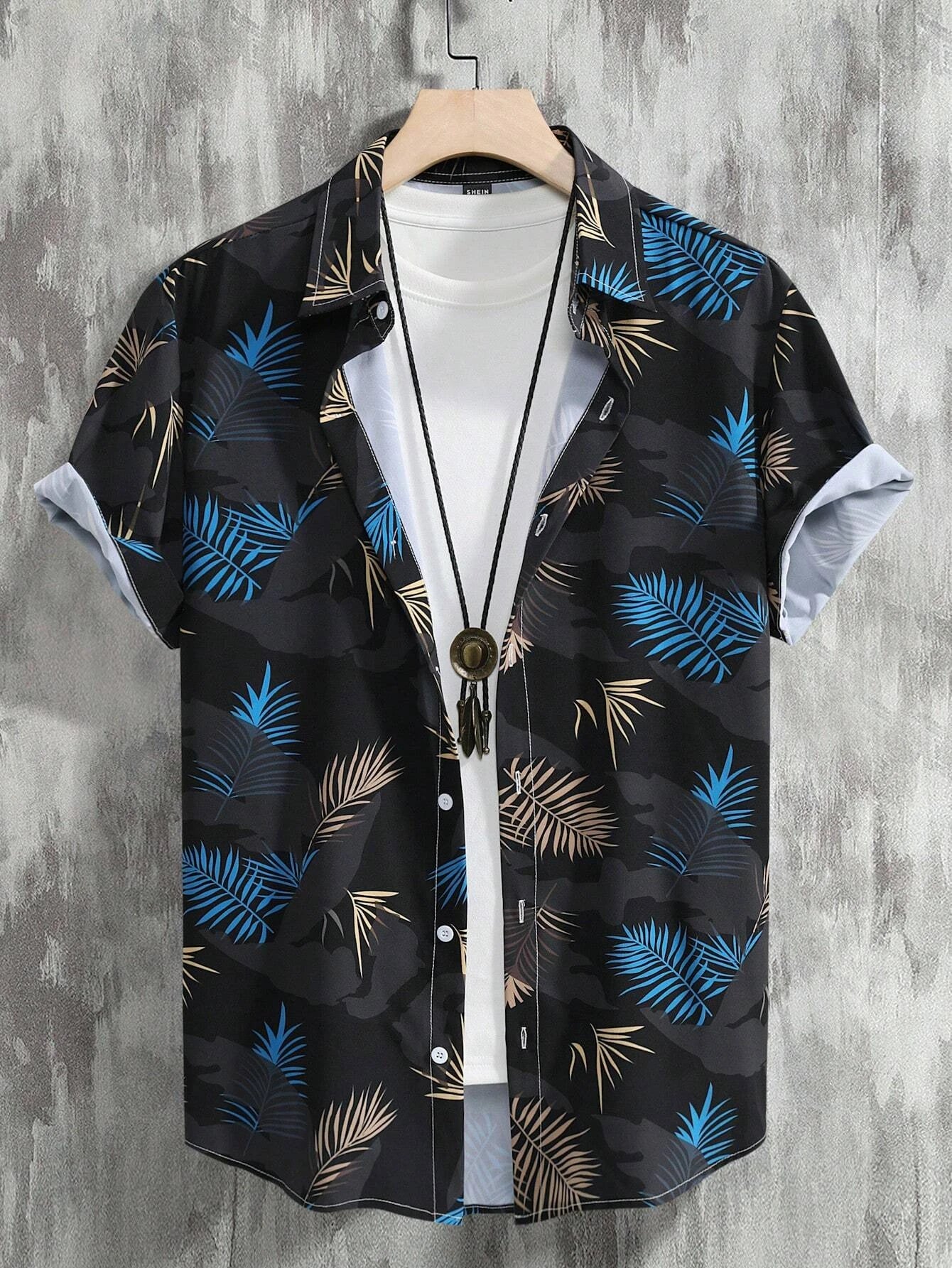 RBB Men’s Coconut Tree Print Shirt – Casual Summer Button-Down