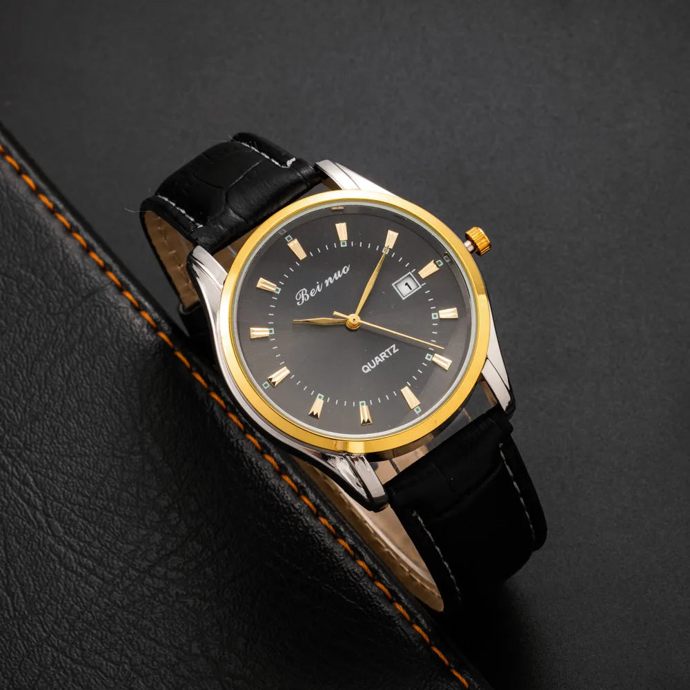 RBB Men’s Luxury Quartz Watch – Fashion Casual Leather Strap with Calendar