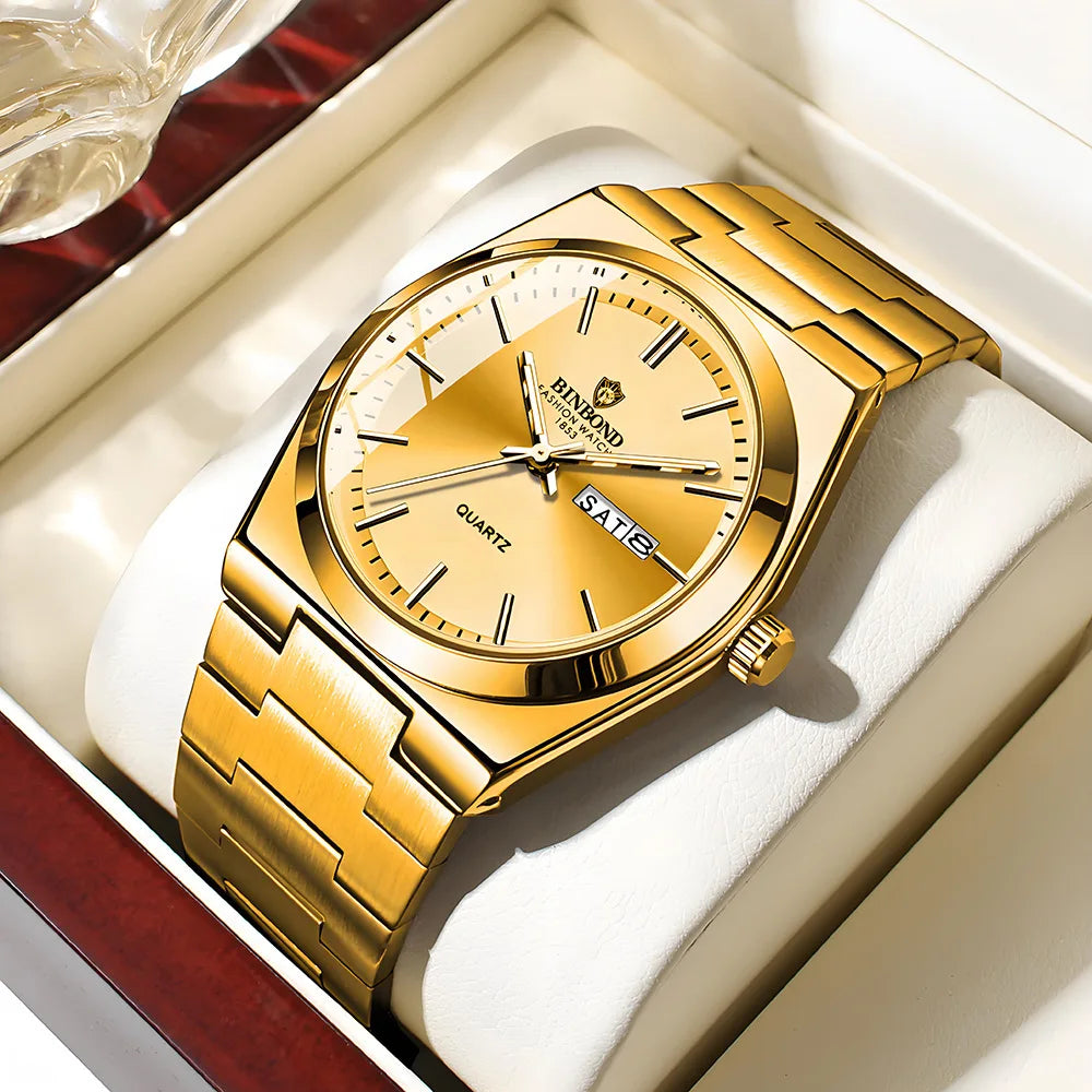 RBB Men’s Luxury Quartz Watch – Stainless Steel, Double Calendar, Waterproof, Business & Leisure Style