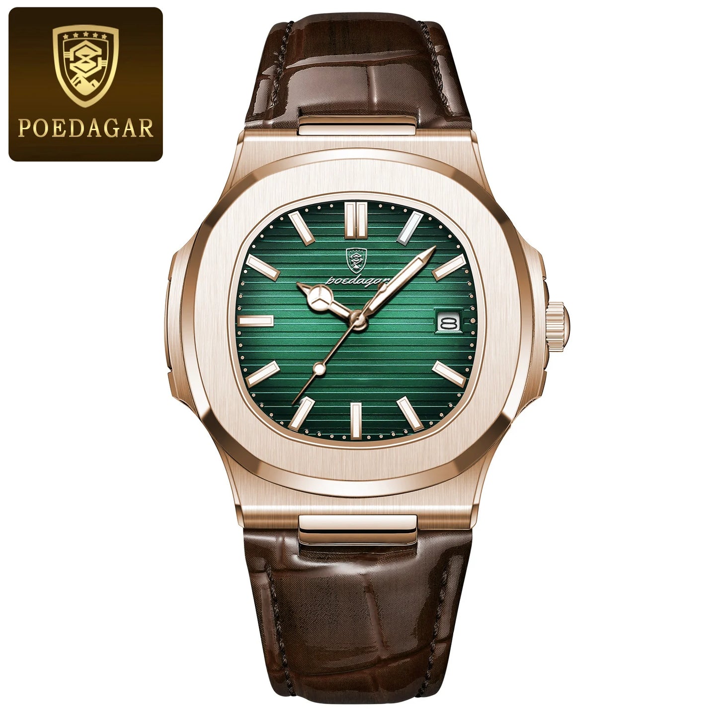 RBB Luxury Square Men’s Quartz Watch – Waterproof, Luminous, Leather Strap, Date Display + Gift Box